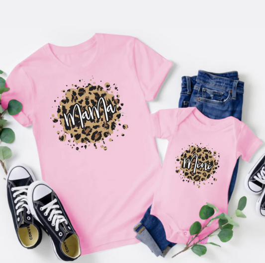 Family Matching Tee - Mama & Mini Pink Leopard