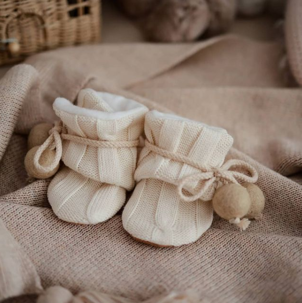 Find the perfect early morning snugglers with your very own Organic Pompom Booties. 🧡