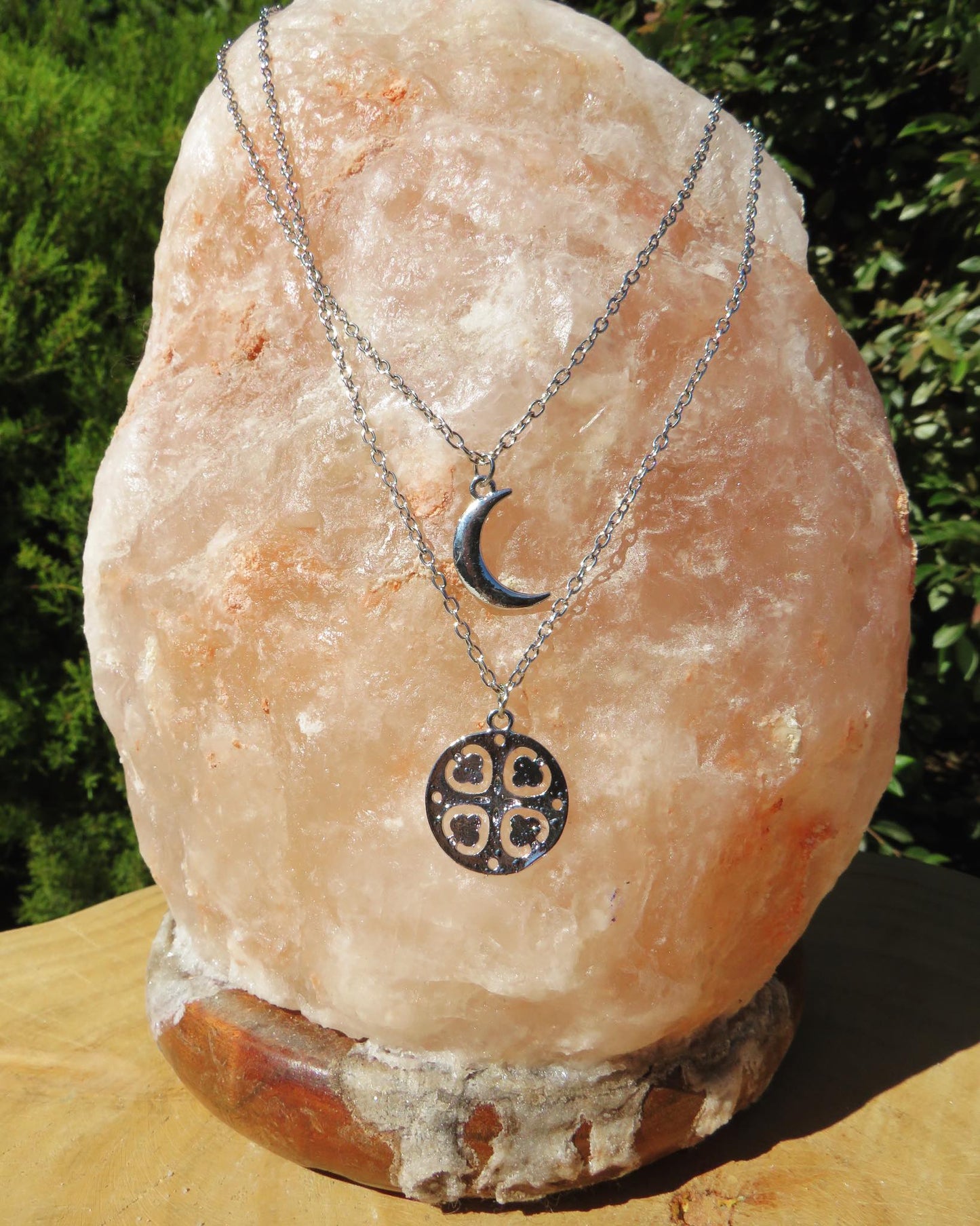 Double Chain Moon & Disc Necklace