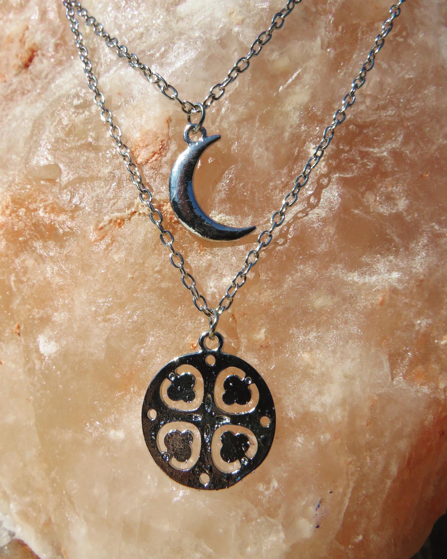 Double Chain Moon & Disc Necklace