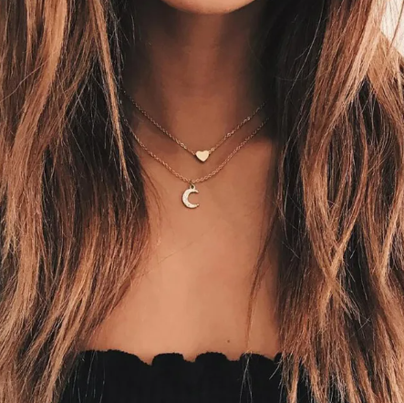 Double Layer Moon & Heart Necklace