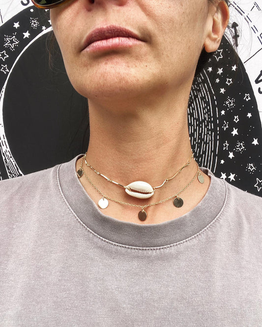 Double Layer Shell & Disc Necklace