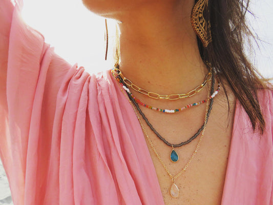 Multilayer Chain, Bead & Pendant Necklace
