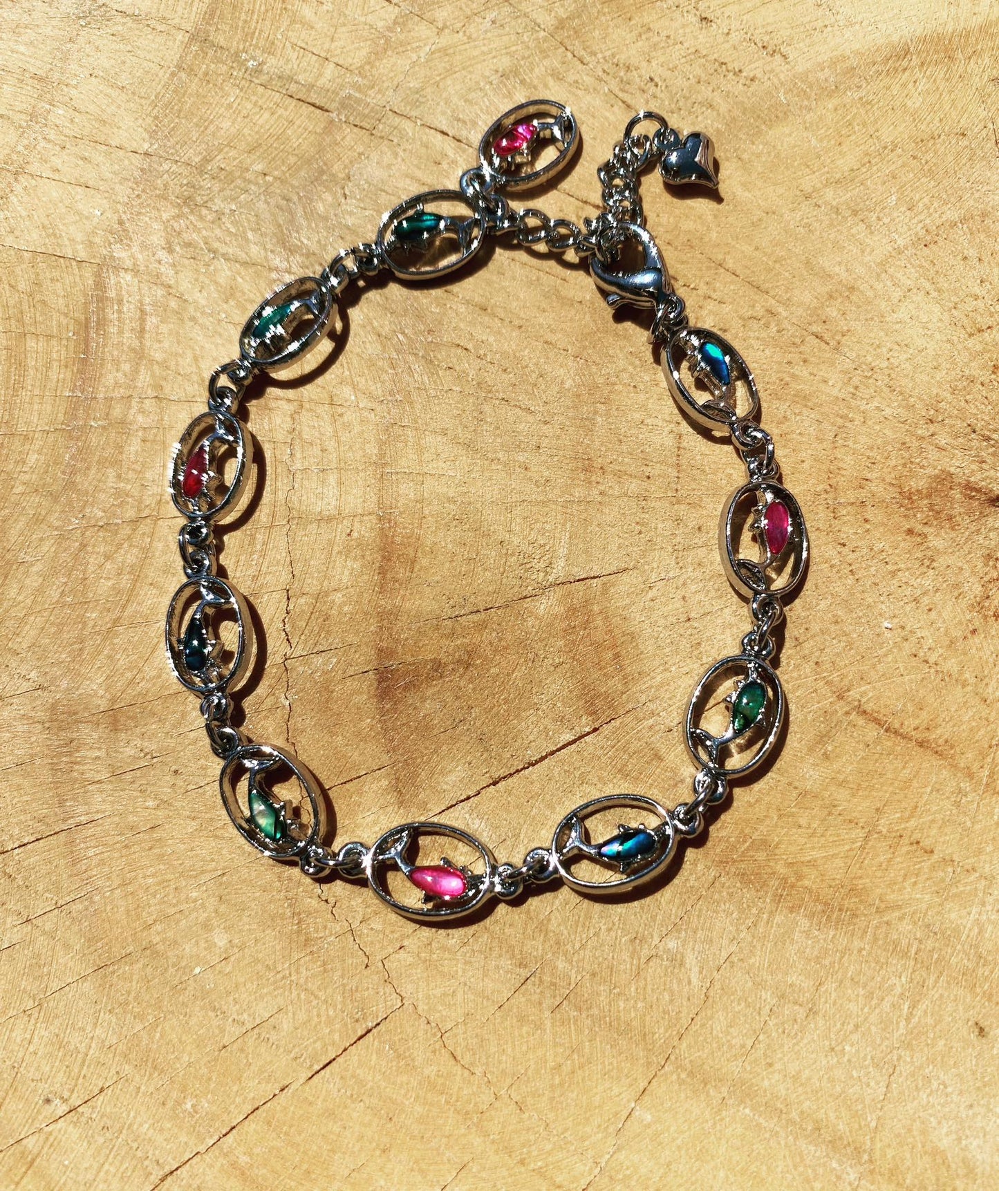 Stirling Silver Opal Charm Bracelet