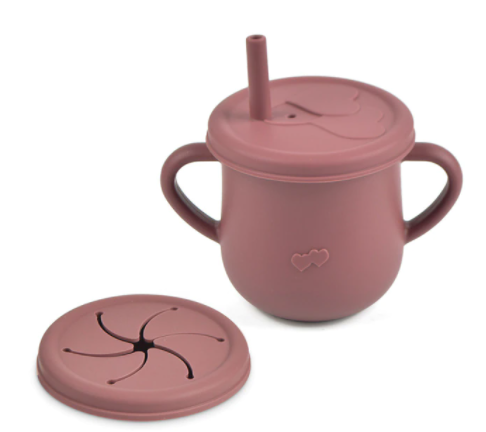Silicone Double Lid Feeding Cup - Dark Pink