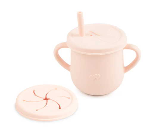 Silicone Double Lid Feeding Cup - Light Pink