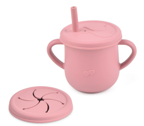 Silicone Double Lid Feeding Cup - Pink2