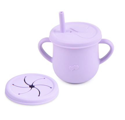 Silicone Double Lid Feeding Cup - Purple