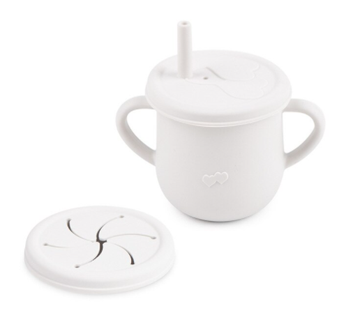 Silicone Double Lid Feeding Cup - White